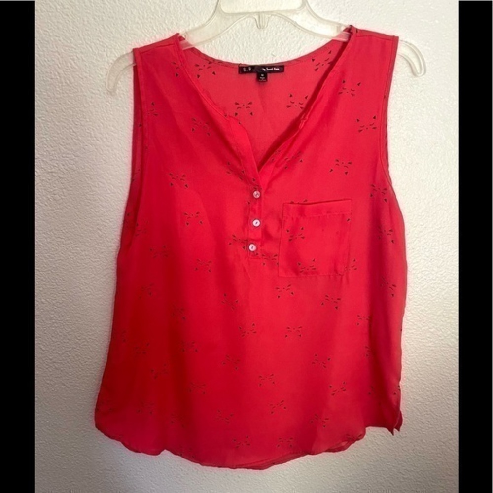 S.R BY SWEET RAIN Kitty cat faces all over print sleeveless semi-sheer top - M